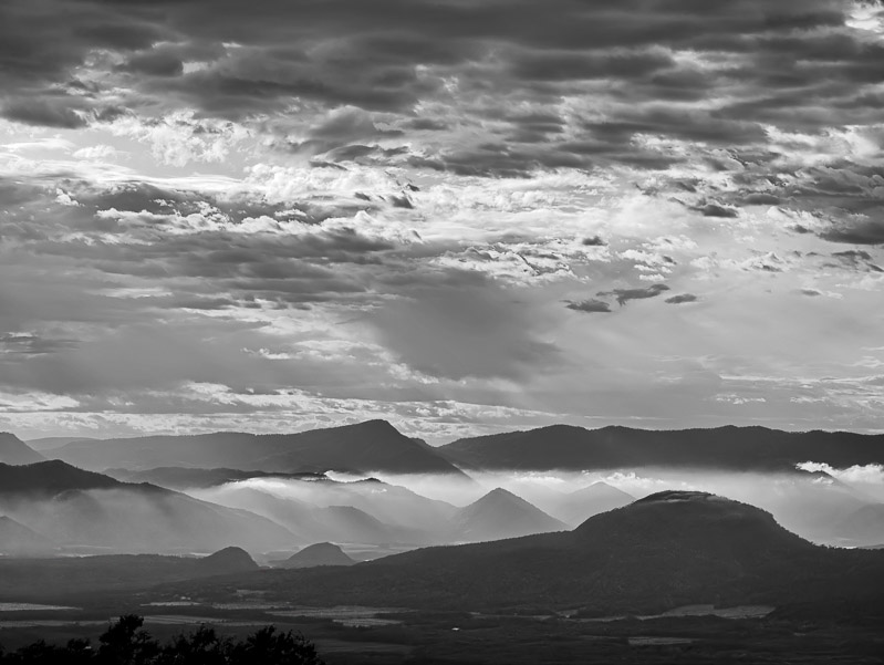 White Haze in Dusk Mountains BW